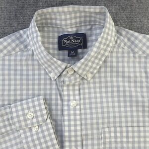 Nat Nast Shirt Medium Long Sleeve Button Down Gray Gingham Check Cotton